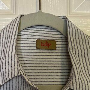 Tulip brand shirt.  White with tiny black pinstripe.  Size Medium